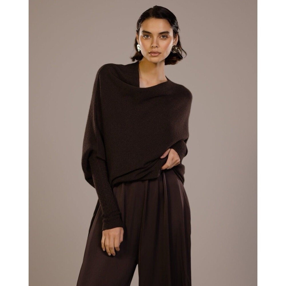 Womens Size XS Jaki London Asymmetrical Draped Back Seamless Sweater Brown NWT - Picture 2 of 12